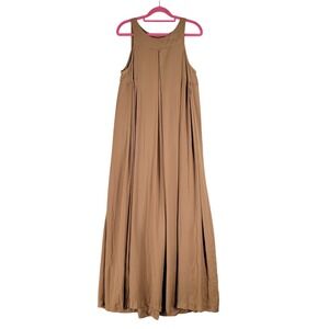 H&M Silky Maxi Dress Womens 10 Brown Tan New Pleated Sleeveless